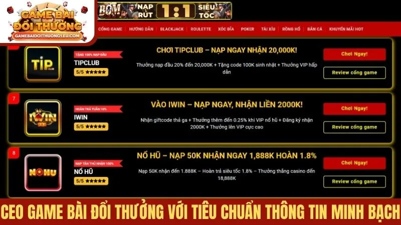 CEO Game bài đổi thưởng với tiêu chuẩn thông tin minh bạch