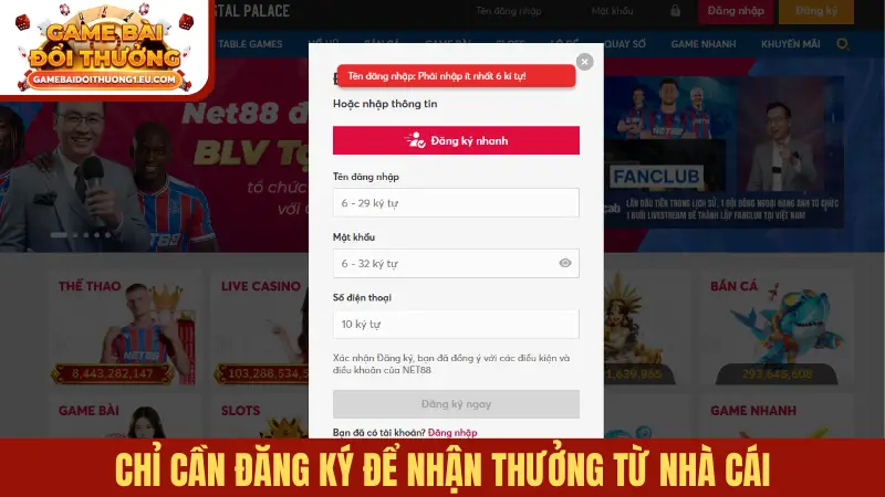 Chỉ cần đăng ký để nhận thưởng từ nhà cái