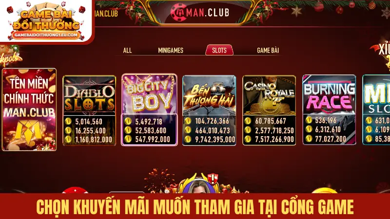 Chọn khuyến mãi muốn tham gia tại cổng game