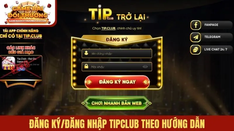 Đăng ký/đăng nhập TipClub theo hướng dẫn để đảm bảo an toàn