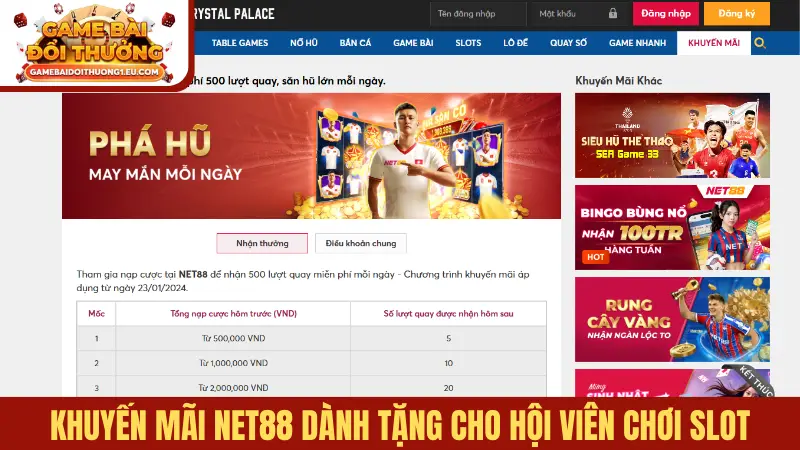 Khuyến mãi Net88 dành tặng cho hội viên chơi slot