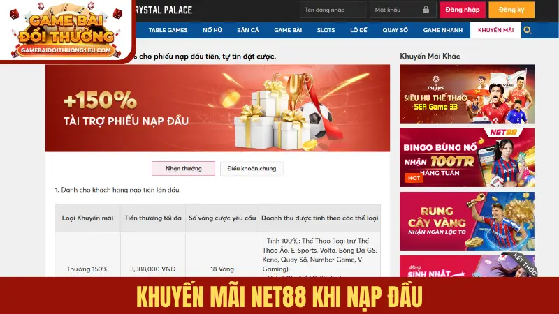 Khuyến mãi Net88 khi nạp đầu