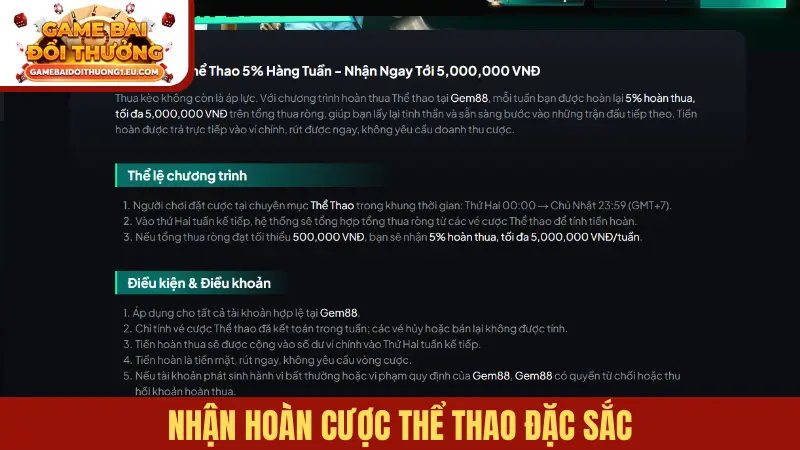 Nhận hoàn cược thể thao đặc sắc