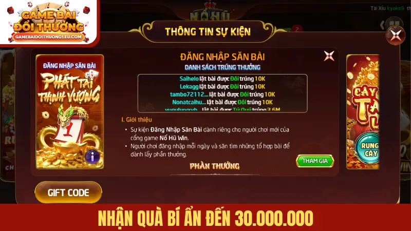Nhận quà bí ẩn đến 30.000.000