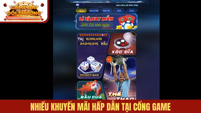 Nhiều khuyến mãi hấp dẫn tại cổng game